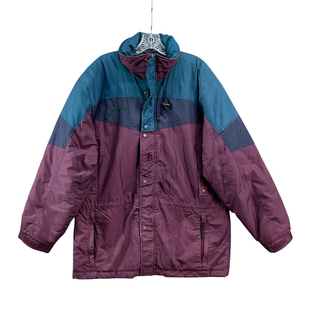Columbia Parka Mens Medium Purple‎ Teal Vintage Colorblock Insulated Jacket Gorp
